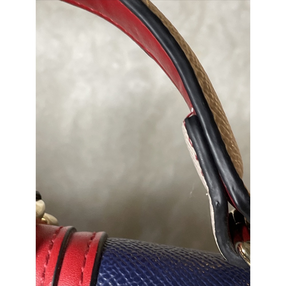 ALDO Crossbody Purse Bag Blue Cream Red Gold Accents Zipper Pocket Buckle July 4 - Picture 6 of 16